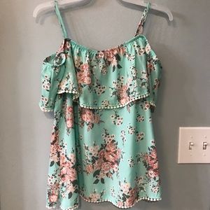 Off the shoulder/spaghetti strap aqua top